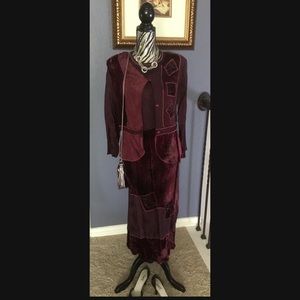 Vintage Velour Burgundy Boho 2pcs Set (dress+jacket) Sz PM